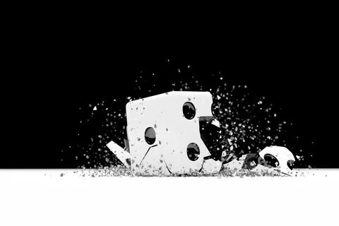 3D illustration of a small explosion of a game cube of fragments. The broken  스톡 일러스트
