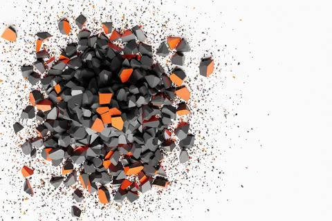 3d illustration of a small explosion of stone fragments. Broken shape is flyi Stock Illustration