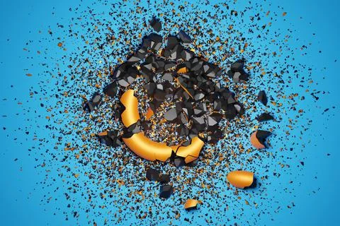 3d illustration of a small explosion of stone fragments. Broken shape is flyi Stock Illustration