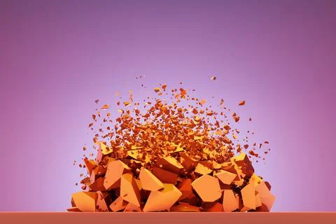 3d illustration of a small explosion of stone fragments. Broken shape is flyi Stock Photos