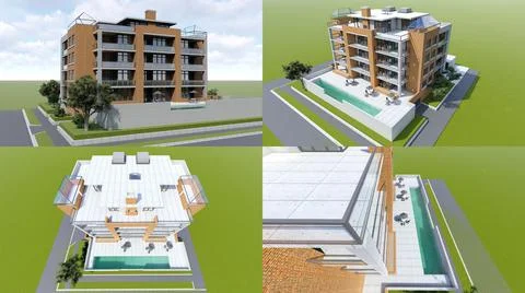 3d illustration. Small functional condominium with its own enclosed area, gar Ilustración de archivo