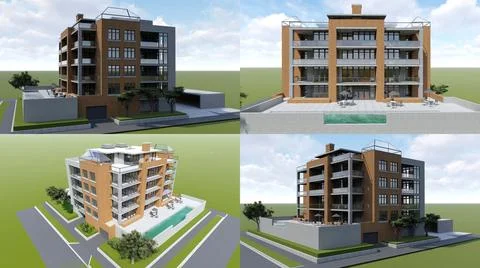 3d illustration. Small functional condominium with its own enclosed area, gar Ilustración de archivo