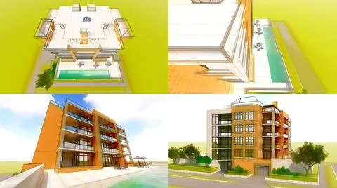 3d illustration. Small functional condominium with its own enclosed area, gar Ilustración de archivo