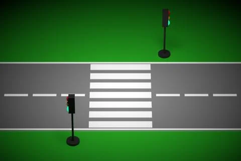 3d illustration of a small urban stretch of road with a motor road and markin Stock Illustration