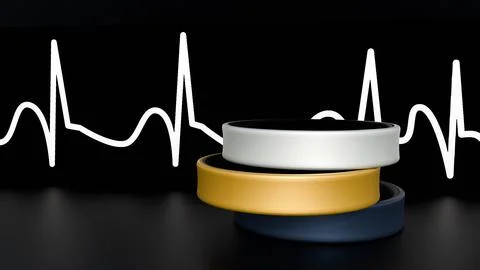 3d illustration of smart ring and heart rate Stock Illustration