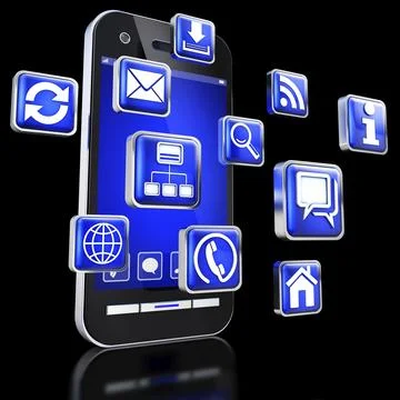 3D illustration of a smartphone and apps Illustrazione stock