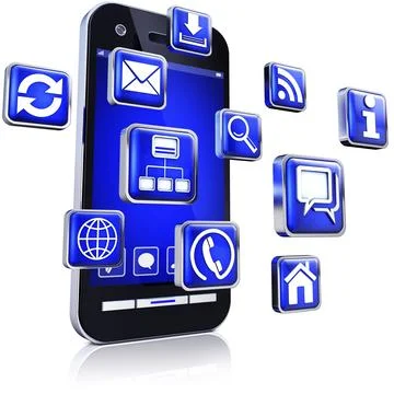 3D illustration of a smartphone and apps Illustrazione stock