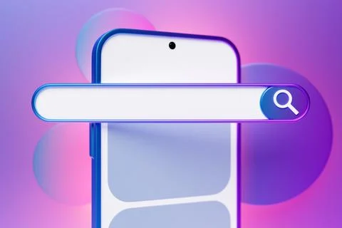 3d illustration of a smartphone with an open browser tab on the screen. Inter Stock Illustration