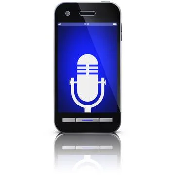 3D illustration of a smartphone with a voice control icon Stock Illustration