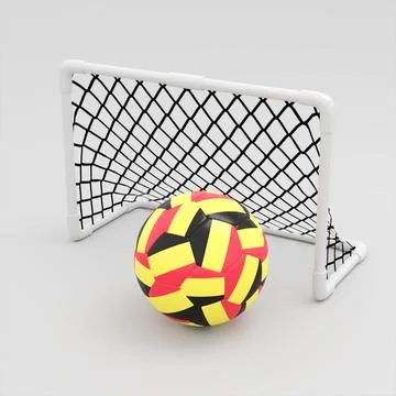 3D illustration of a soccer ball in front of goal gate. Stock Illustration