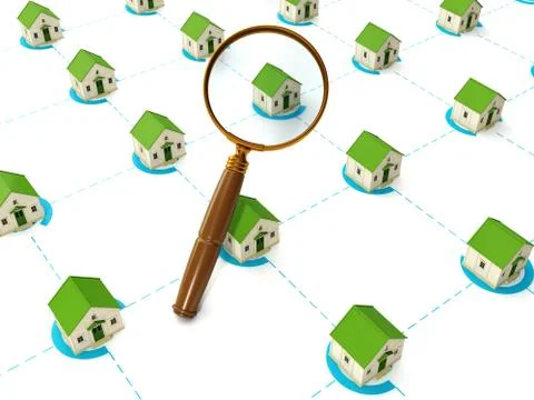 3d illustration: social networking. network of homes and finding the right ho Stock Illustration