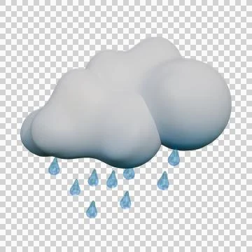 A 3D illustration of a soft white cloud with bright blue raindrops falling .. Stock Illustration