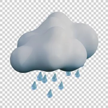 A 3D illustration of a soft white cloud with bright blue raindrops falling .. Stock Illustration