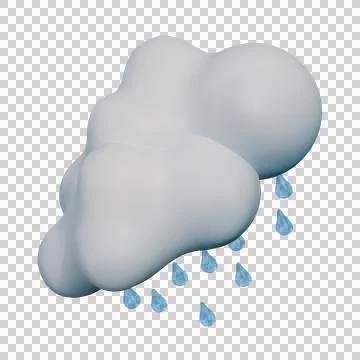 A 3D illustration of a soft white cloud with bright blue raindrops falling .. Stock Illustration