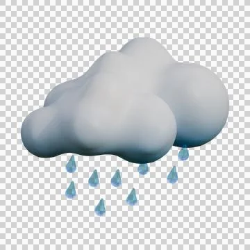 A 3D illustration of a soft white cloud with bright blue raindrops falling .. Stock Illustration