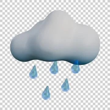A 3D illustration of a soft white cloud with bright blue raindrops falling .. Stock Illustration