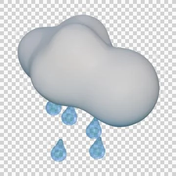 A 3D illustration of a soft white cloud with bright blue raindrops falling .. Stock Illustration