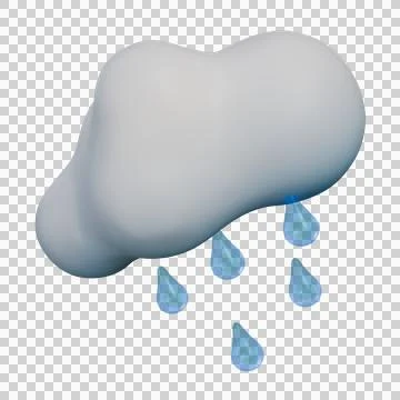 A 3D illustration of a soft white cloud with bright blue raindrops falling .. Illustration