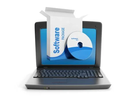 3d illustration: software. buy software for pc Illustrazione stock
