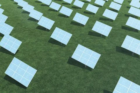 3D illustration solar panels with clouds. Energy and electricity. Alternative Stock Illustration