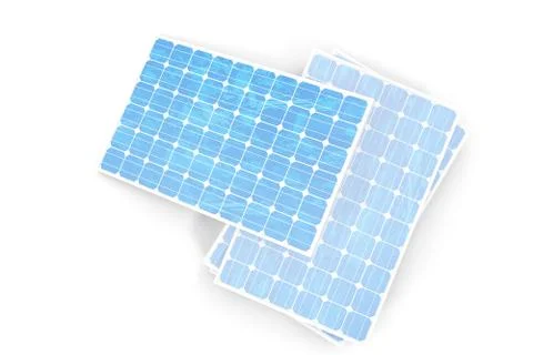 3D illustration solar power generation technology. Blue solar panels. Concept Stock Illustration