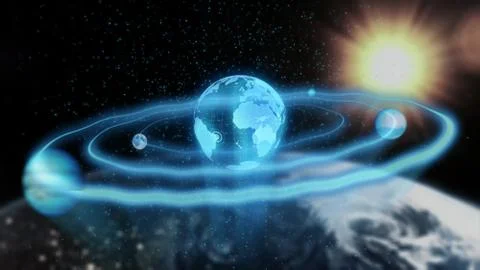 3d illustration of solar system planets and objects in space in triangles 库存插图
