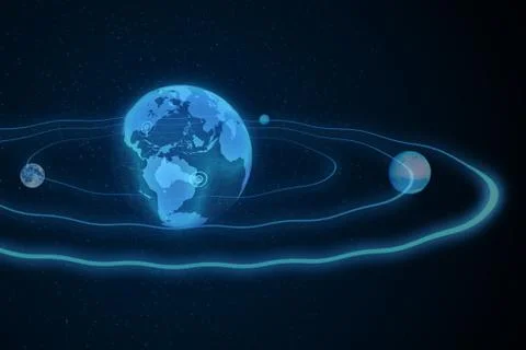 3d illustration of solar system planets and objects in space in triangles 库存插图