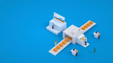 3D illustration of sorting parcels. System of orders and their sorting in the Illustrazione stock