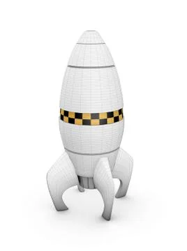 3d illustration of space rocket, cel rendering, isolated white Stock Illustration