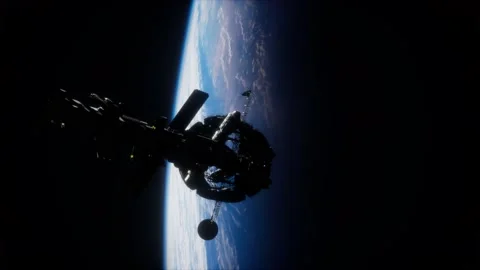 3D illustration of a spaceship in orbit around planet earth Stock Footage 128570357