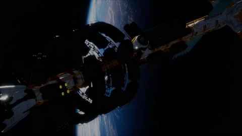 3D illustration of a spaceship in orbit around planet earth 動画素材 129724221
