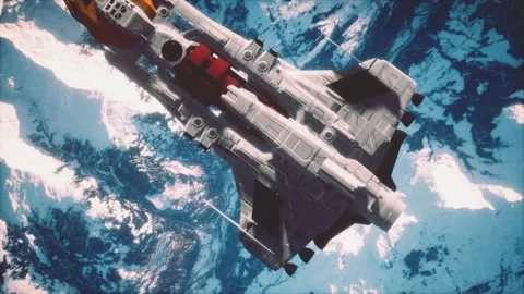 3D illustration of a spaceship in orbit around planet earth Stock Footage 135957635