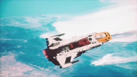 3D illustration of a spaceship in orbit around planet earth Stock Footage 141642504