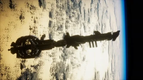 3D illustration of a spaceship in orbit around planet earth Video stock 141643135