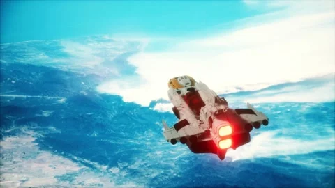 3D illustration of a spaceship in orbit around planet earth Stock Footage 142719926