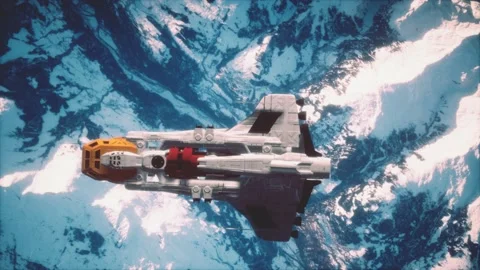 3D illustration of a spaceship in orbit around planet earth Vídeo Stock 142720001