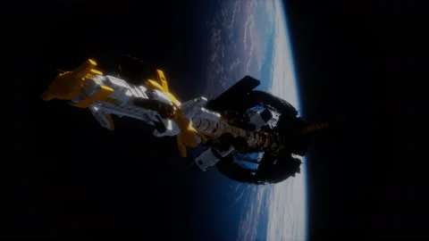3D illustration of a spaceship in orbit around planet earth Stockbeeldmateriaal 162535532