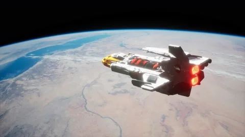 3D illustration of a spaceship in orbit around planet earth 動画素材 164557955