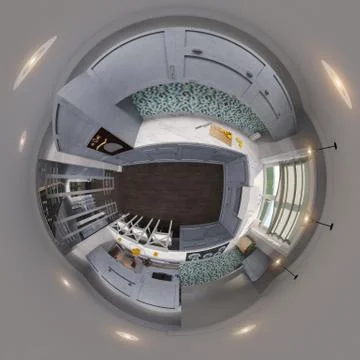 3d illustration spherical 360 degrees seamless kitchen panorama Stock Illustration