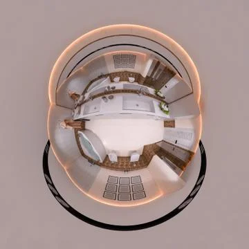 3d illustration spherical 360 degrees, seamless panorama of bathroom interior Stock Illustration