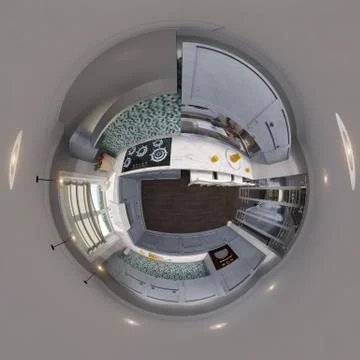 3d illustration spherical 360 degrees seamless kitchen panorama Stock Illustration
