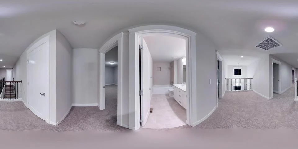 3d illustration spherical 360 degrees, seamless panorama of the bathroom inte Stock Photos