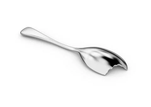3d Illustration of Spoon from which have bitten off a piece isolated on white Stock Illustration