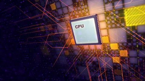 3d illustration of a square CPU tablet making a diagonal and straight cross f Illustrazione stock