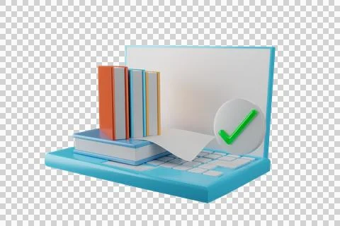 3D illustration stack of books on laptop distance education concept online ed Illustrazione stock