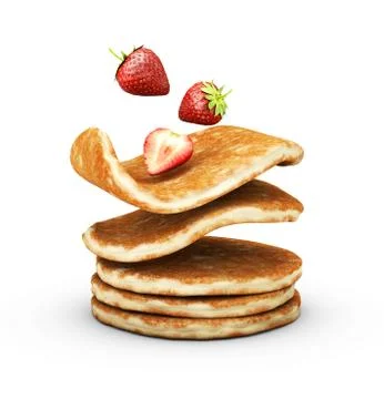 3d Illustration of Stack of pancakes with strawberries isolated white Stock Illustration