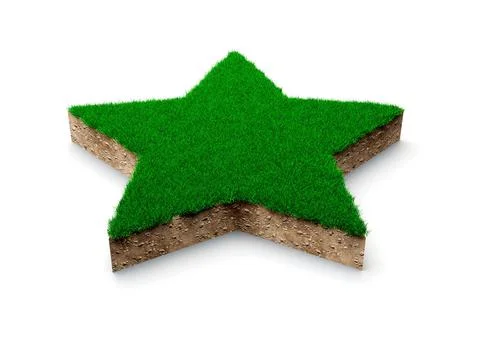 3D illustration of a star shape soil land geology cross section with green grass Stock Illustration