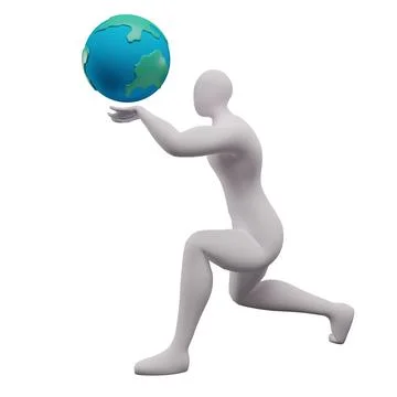 3d illustration of a stickman saving the earth by holding the earth in both.. Stock Illustration