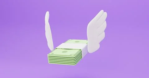 3d illustration of a stylized bundle of money with wings. Stock Illustration