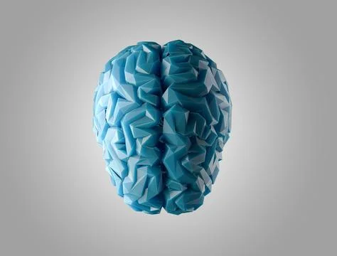 3d illustration of stylized low-poly brain symbolizes intelligence and creativit 스톡 일러스트